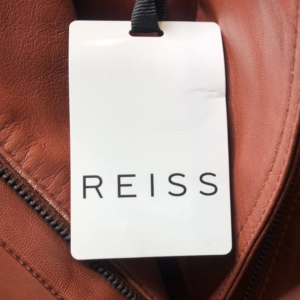 Reiss Cognac Brown Banksy Leather Biker Jacket - Picture 11 of 12